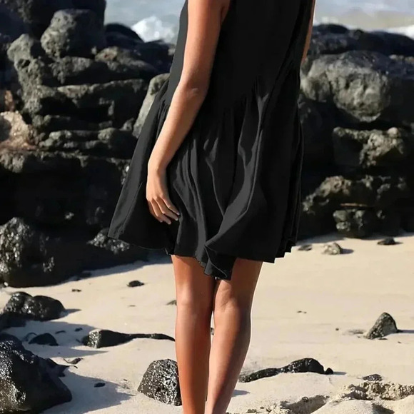 COPY - V-Neck Mini Dress - Casual Ruffle Hem - Picture 5 of 9